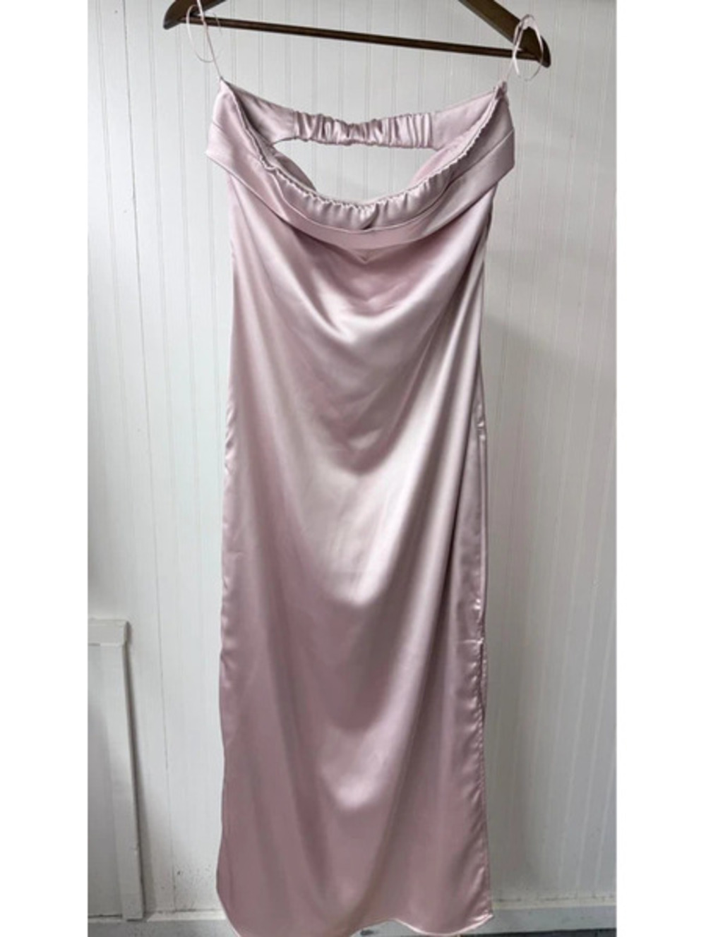 Mable Cowl Neck Satin Midi Dress large pink slit coquette romantic